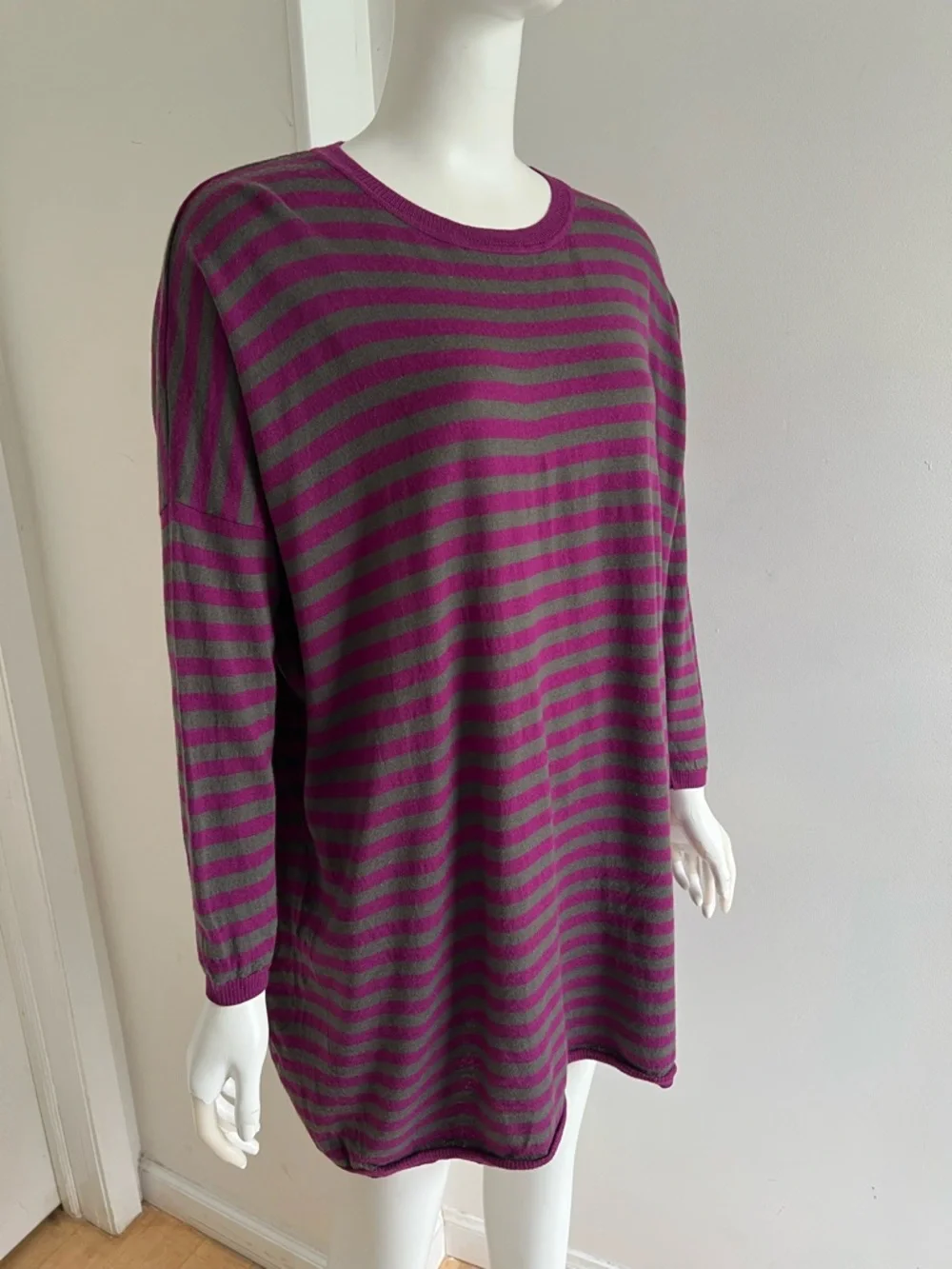 Marimekko Women’s Oversized Knit Sweater Dress Sz M Pink Grey Striped 100% Wool - Picture 4 of 10